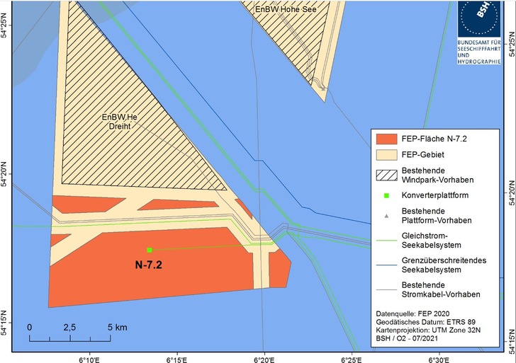 Voruntersuchte Fläche N-7.2 zur Entwicklung eines Nordsee-Windparkts in der Nordsee bis 2027 - © BSH
