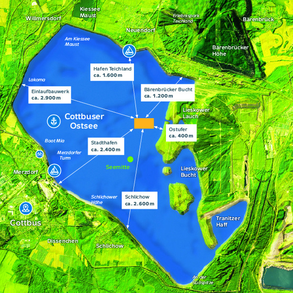 Die Solaranlage auf dem Cottbuser Ostsee wird der sonstigen Nutzung des Sees nicht im Wege stehen.