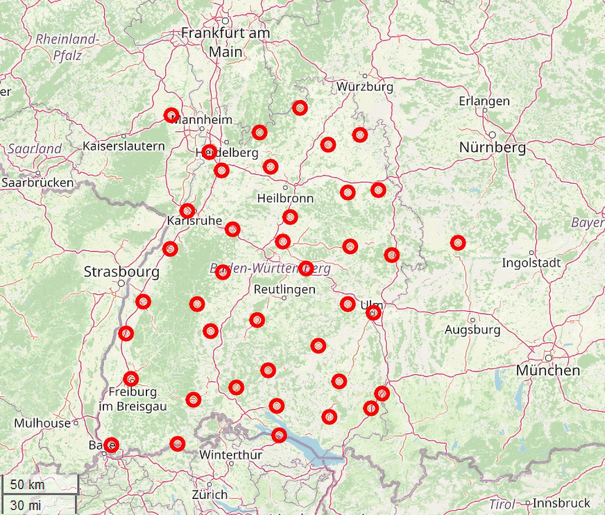 Die Messstationen sind flächendeckend über Baden-Württemberg verteilt. Damit sind deren Daten aber auch für die Energiemeteorologie in anderen Regionen nutzbar.