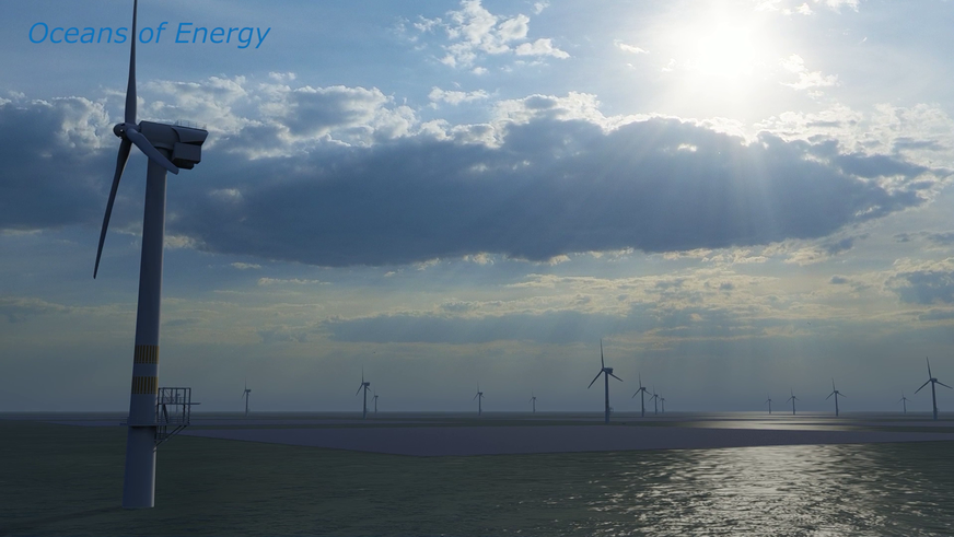 Zwischen den Windturbinen ist ein schwimmendes Solarfeld vorgesehen.