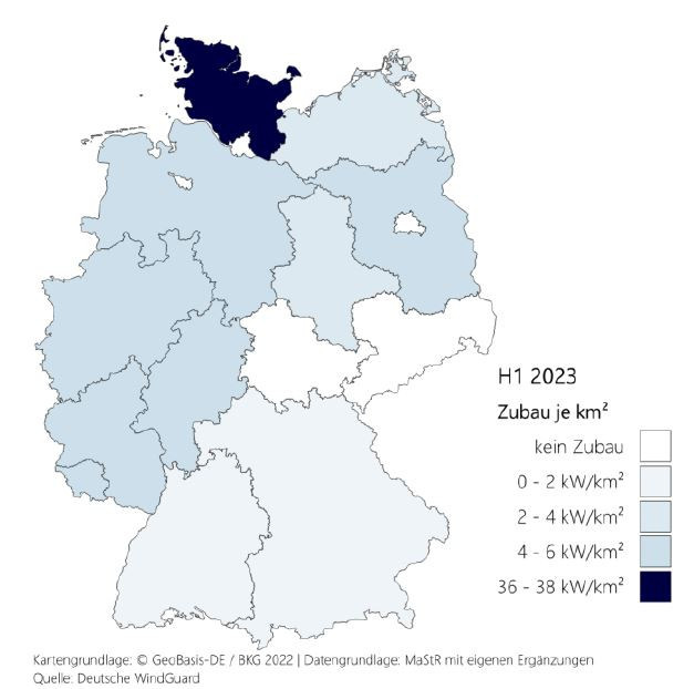 Schleswig-Holstein braucht eine eigene Skala: Im ersten Halbjahr 2023 fokussiert sich der Ausbau in Deutschland vor allem in Norddeutschland.