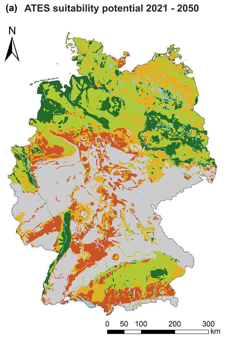 Das Norddeutsche Becken, der Oberrheingraben und das Süddeutsche Molassebecken weisen besonders große Potenziale für die Nutzung von thermischen Aquiferspeichern auf.