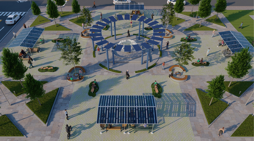 Mit besonderer Solararchitektur laden selbst unattraktive Plätze in Kommunen zum Verweilen ein.