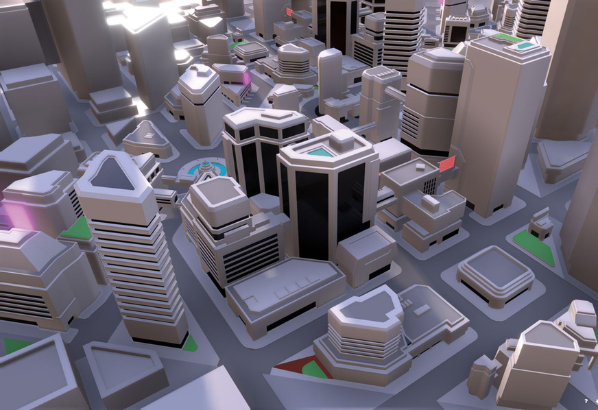 Fiktives virtuelles 3-D-Stadtmodell