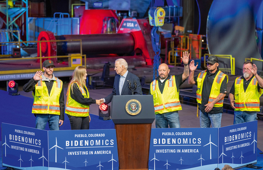 Pueblo, November 2023: Der damalige US-Präsident Joe Biden spricht über Jobs und Investments in CO2-arme Energieerzeugung unter dem neuen Inflation Reduction Act.