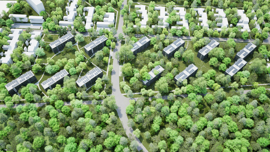 Jedes Dach bekommt eine Photovoltaikanlage, die den Strom ins Netz einspeist.