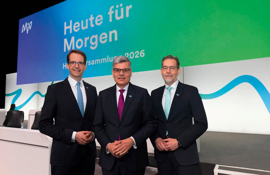 MVV-Energie-Gesamtvorstand (von links nach rechts) Johannes Werhahn (CSO), Gabriël Clemens (CEO), Hansjörg Roll (CTO) bei der Jahreshauptversammlung des Konzerns