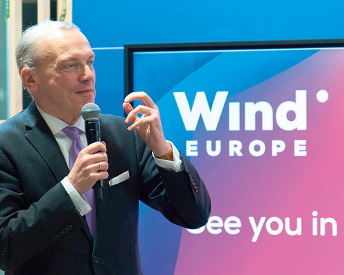 Giles Dickson, CEO, Wind Europe, am 10. April 2025 auf der Windenergiekonferenz Wind Europe in Kopenhagen