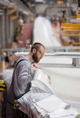 Siemens-Gamesa-Eigenfertigung der Rotorblätter in Aalborg, 2022: Siemens Energy will nun wieder mehr selbst fertigen.