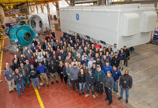 GE-Vernova-Werk in Schenectady im US-Bundesstaat New York nach Produktion des ersten Maschinenhauses in der neuen Fertigungsstätte. Dort werden Gondeln der GE 6-1-158 hergestellt.