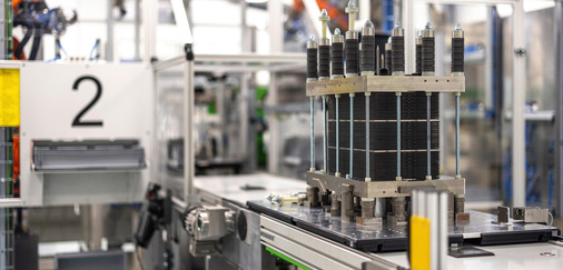 Elektrolyse-Stack in der Fertigung von Quest-One in Hamburg.