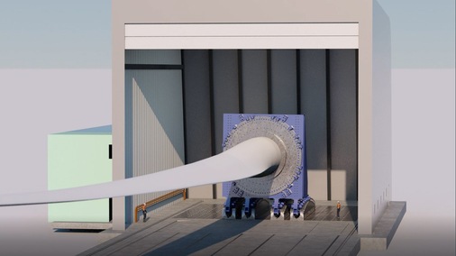 Der Prüfblock zur Einspannung des Rotorblattes ist modular und umrüstbar – falls wachsende Längen es erfordern.