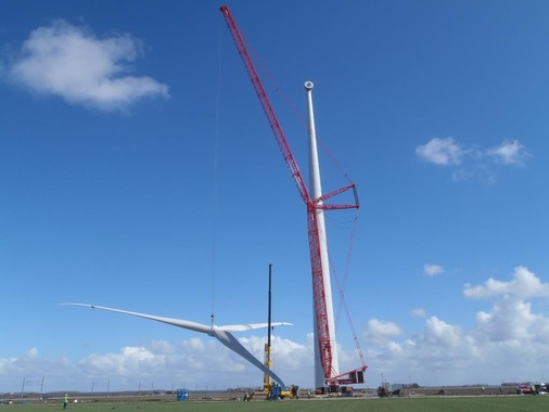 Installation 2017: Damals noch als L136 mit 4,5 Megawatt durch Lagerwey errichtet. Künftig heißt das Turbinenmodell E-136 EP5, es leistet 4,65 MW und kommt als Starkwindanlage in den Vertrieb.