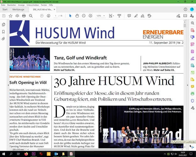 Die tägliche Messezeitung zur Husum Wind darf auch 2021 nicht fehlen. - © Foto: Schlütersche