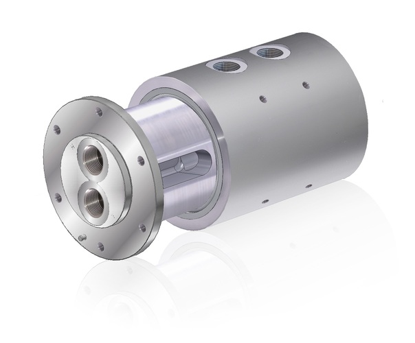 Die sonderangefertigte Drehdurchführung der Konstandin GmbH lässt auf Grund ihrer Dichtgeometrie selbst auf molekularer Ebene keine fremden Stoffe von außen in die Leitungen.