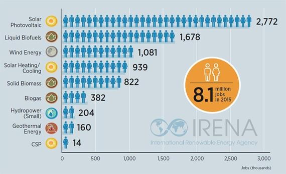 Jobverteilung nach Sektoren. - © Grafik: IRENA