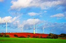 Windräder | Mehr Windparks in Thüringen wie dieser hier nahe Nordhausen wünscht sich die Koalition in Erfurt aus Linke, SPD und Bündnis 90/Die Grünen. - © Foto: Urgixgax - pixelio.de