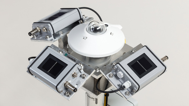 Die Sensoren der Messstation des Fraunhofer ISE zeigen in drei verschiedene Richtungen. Das verbessert die Qualität der Datensätze.
