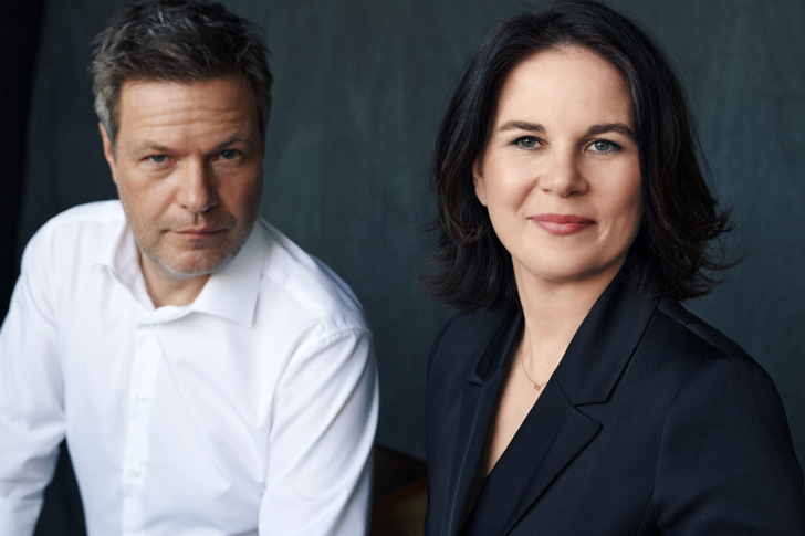 Grünen-Vorsitzende (v.l.) Robert Habeck, Kanzlerkandidatin Annalena Baerbock