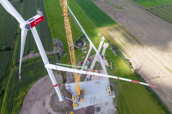 Errichtung der Prototypanlage N163/5.x von Nordex im schleswig-holsteinischen Bürgerwindpark Janneby, ein Teststandort - © Foto: UMertens – Nordex
