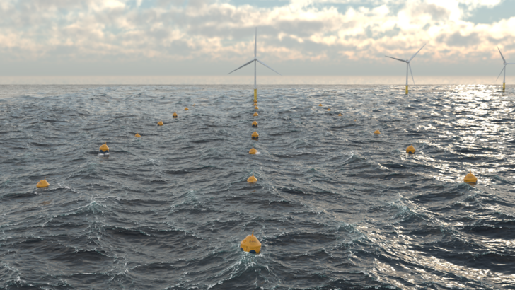 Hybridkraftwerk aus Offshore-Wind und Wellenkraftwerk.
