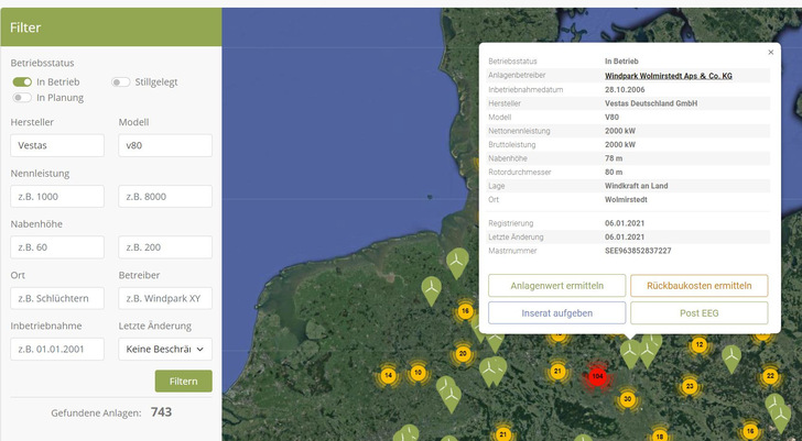 Wo steht welche Windenergieanlage? - © wind-turbine.com
