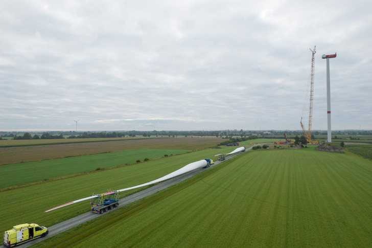 Ende August, Errichtung des Prototyps der N163/5.X am schleswig-holsteinischen Standort Janneby, eingestellt auf 5,7 Megawatt Nennleistung  - © Ulrich Mertens - Nordex
