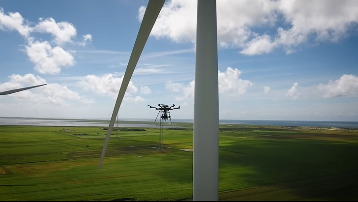 Service-Drohne zur Begutachtung eines Rotorblattes - © Siemens Gamesa
