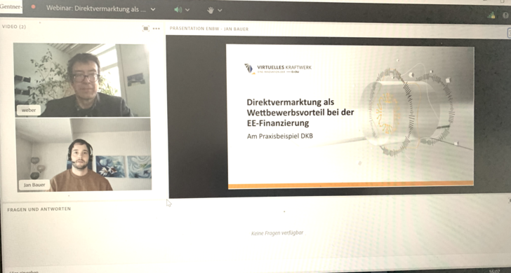Unser Redakteur Tilman Weber moderierte das Webinar von EnBW zum Thema Direktvermarktung. Jan Bauer referierte als Experte für das Thema vonseiten der EnBW.