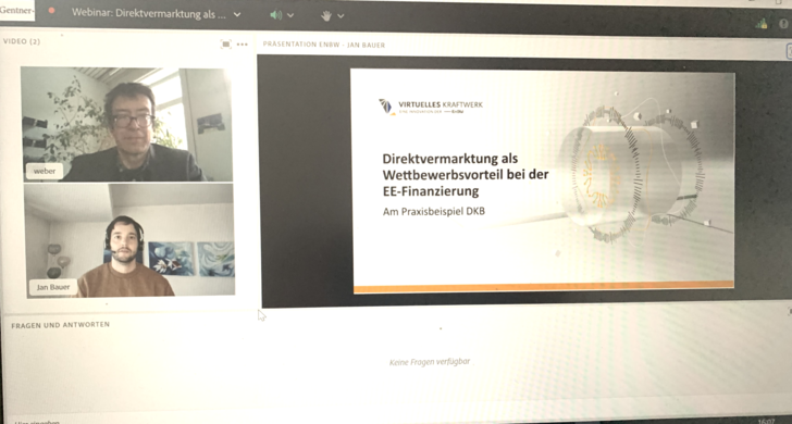 Unser Redakteur Tilman Weber moderierte das Webinar von EnBW zum Thema Direktvermarktung. Jan Bauer referierte als Experte für das Thema vonseiten der EnBW. - © Screenshot GENTNER
