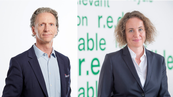 Daniel Hölder ist Head of Policy and Markets bei Baywa r.e. und Stefanie Wimmer ist bei Baywa r.e. Director of Solar Projects EMEA. - © Baywa r.e./Jan Roeder
