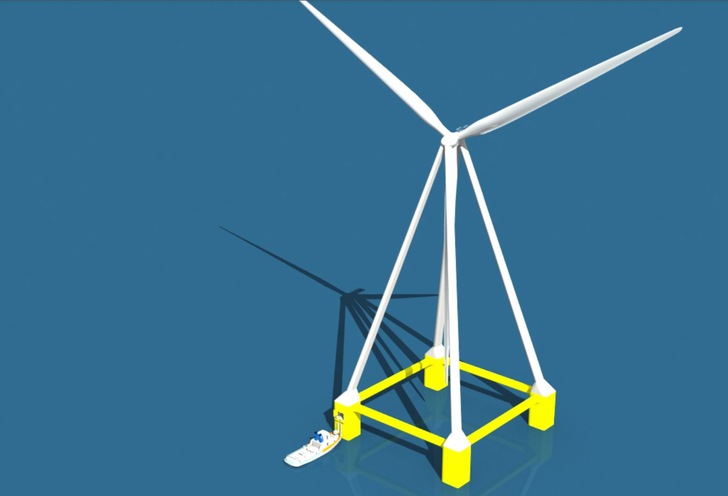 Schwimmkonstruktion des französischen Unternehmens Eolink – ein Zwei-MW-Prototyp war bereits 2018 bis 2019 im Einsatz.