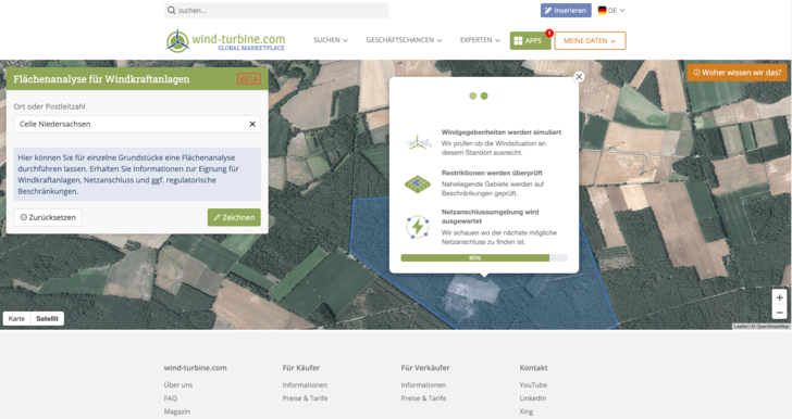 Wind-turbine.com und das Windenergie-Startup Caeli Wind haben ein digitales Flächenanalyse-Tools entwickelt. - © wind-turbine.com

