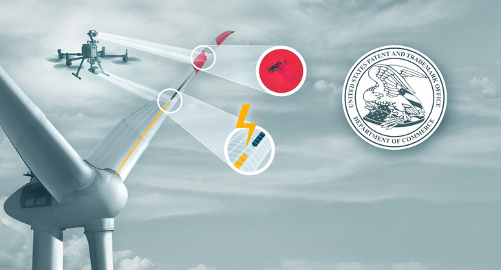Die Blitzschutzinspektion per Drohne hat sich Top-Seven patentrechtlich schützen lassen.  - © TOPSeven
