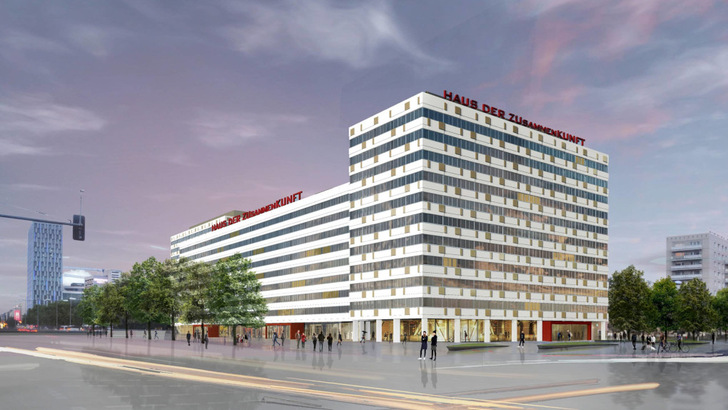 So könnte das Haus der Statistik im Zentrum Berlins in Zukunft aussehen. Unsichtbar bleibt dabei die innovative Gebäudetechnik.