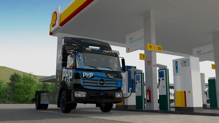 So wird die Wasserstofftankstelle aussehen, wenn sie fertig ist. Bis zu zehn Lkw werden dann pro Stunde dort tanken können.