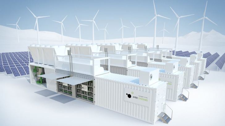 Jeder der Elektrolyseure, die in der Schweiz errichtet werden, kann ein Megawatt überschüssigen Wind- und Solarstrom aufnehmen. - © H-Tec Systems
