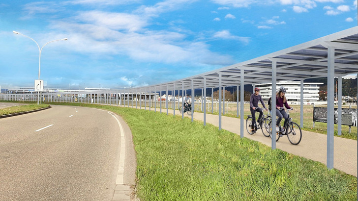 So wird der solar überdachte Radweg aussehen, den Badenova baut.