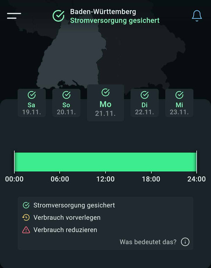 Alles im grünen Bereich: Im Netzgebiet der Transnet BW ist für die nächsten Tage kein Engpass zu erwarten.