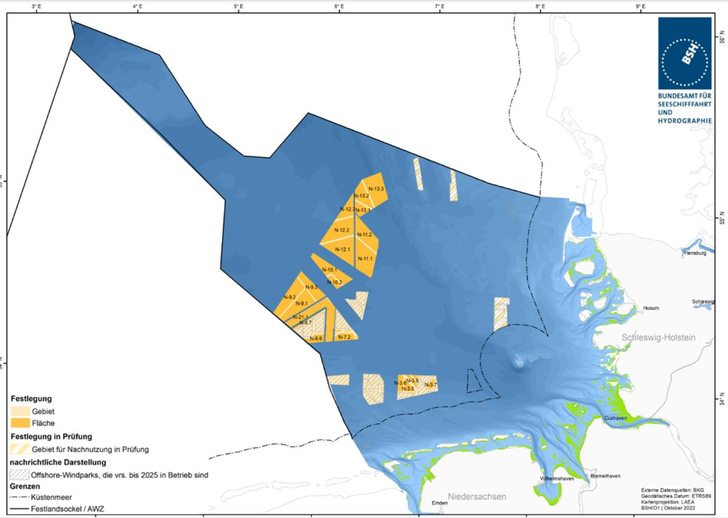 Ausschreibungsflächen in der Nordsee - © BSH
