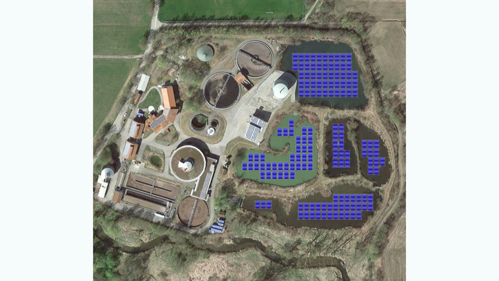So soll die schwimmende Solaranlage auf den Schönungsteichen in Eching aussehen.