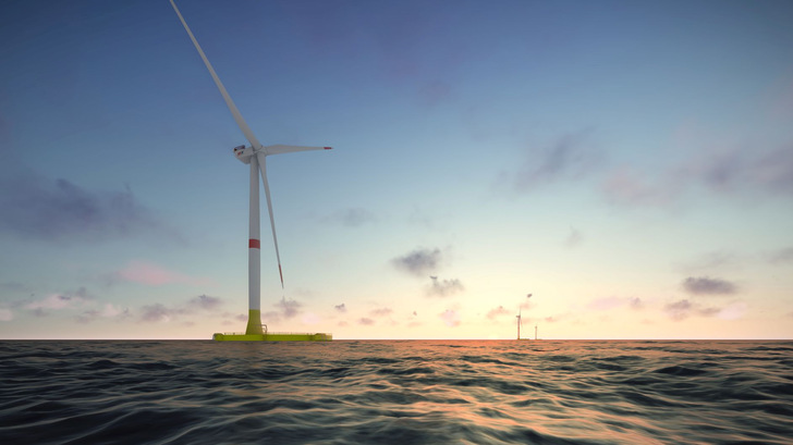 Visualisierung der drei Eolmed-Offshore-Windturbinen - © EolMed
