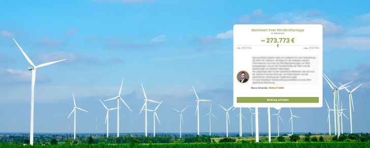 Wertermittlung von Windturbinen online.
