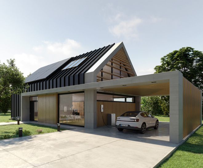 Ideale Kombi: PV-Dach, Heimspeicher und E-Ladesäule für solaroptimiertes Laden. - © SENEC
