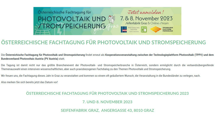 Die diesjährige Herbsttagung von PV Austria und TPPV findet in Graz statt. - © Screenshot PV Austria
