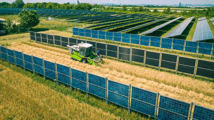 Die landwirtschaftliche Nutzung ist weiterhin problemlos möglich. Der Landwirt hat mit der Solaranlage noch ein zweites Einkommen.