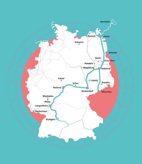 Von Bornholm bis Stuttgart: Mit „Flow – making hydrogen happen“ entsteht ein gemeinsames Pipeline-System für Wasserstoff. - © GASCADE
