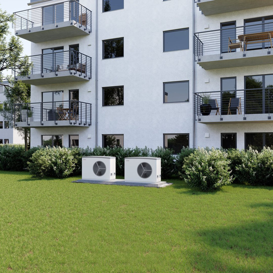 Effiziente Wärmepumpen können auch in der Stadt Mehrfamilienhäuser heizen.