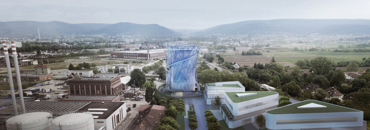 Modernes Wahrzeichen in Heidelberg: der 55 Meter hohe Wärmespeicher. - © SWH_LAVA
