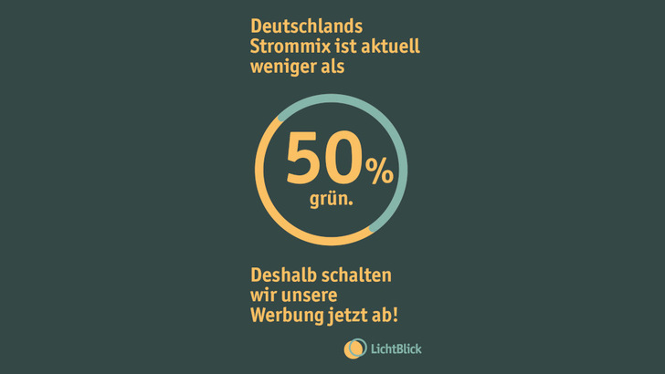  Wenn der Ökostromansatz unter 50 Prozent sinkt, wird eine entsprechende Information ausgespielt, bevor sich die Werbeanzeige abschaltet.
